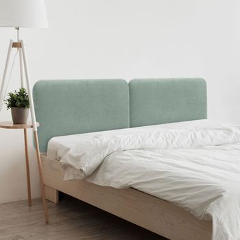 Dhome Cabecero Tapizado Liso Redondeado Tela Para Pared Acústicos Cabeceros Absorbentes Cabezal Cama Dormitorio (verde Agua, 180 Cm Dual)