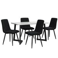 conjunto de mesa efecto marmol de 117 cm y 4 sillas negras con rombos