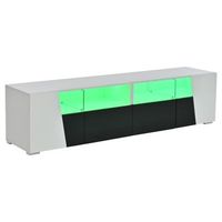 mueble de tv de 180 cm blanco y negro con iluminacion led y almacenamiento