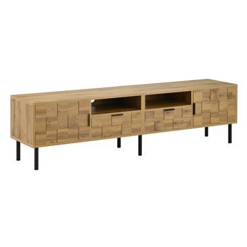 Mueble De Tv De 160 Cm Con Diseño Mosaico, 2 Puertas, 2 Cajones Y Patas Metálicas