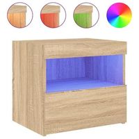mesita de noche  mesa auxiliar  mesilla con luces led roble sonoma 50x40x45 cm