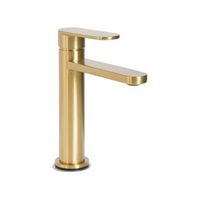 grifo mezclador para lavabo de laton mate elegante monomando 18 cm accesorios de bano dorado colhue