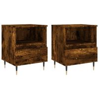juego de 2 mesitas de noche con compartimento abierto y cajon 40 x 35 x 50 cm madera contrachapada marron y metal dec035095