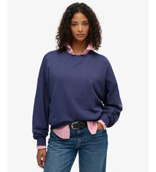 Superdry para mujer. W2012475A Sudadera Essential Logo GD Relax marino (XS), Casual, Algodón, Manga larga