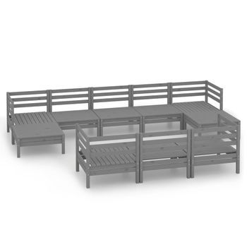 Juego De Muebles De Jardín 10 Piezas Madera Maciza De Pino Gris Vidaxl