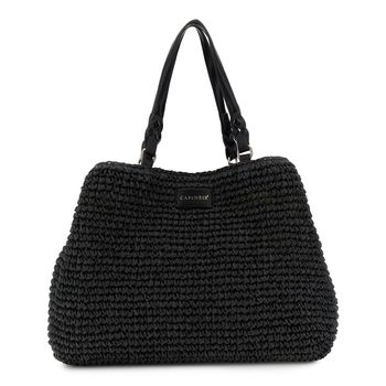 bolso bandolera de crochet tejido a mano con cierre magnético y mosquetón. black