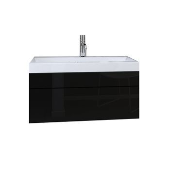 Mueble Bajo Lavabo Suspendido Colección Raven, Color Negro Mate Y Brillante, Con Lavabo Y Sifón Incluidos.