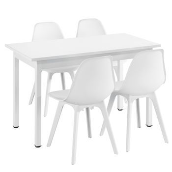 Juego De Comedor Mesa + 4x Sillas Horten Acero Mdf + Plástico 120 X 60 X 75 - Blanco [en.casa]
