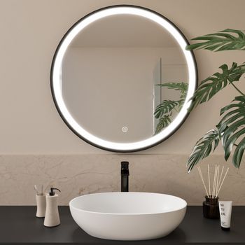 Espejo De Baño Con Luz Led 80 Cm Negro, Redondo, Antivaho, 3 Colores Dimmable - Lomazoo Florence