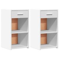conjunto de 2 mesitas de noche con estantes y cajon 35 x 34 x 65 cm madera contrachapada blanca dec034860