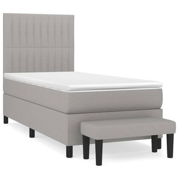 Cama Tapizada 203x90x128 Cm Tejido (100 % Poliéster), Contrachapado Y Madera Tratada - Gris