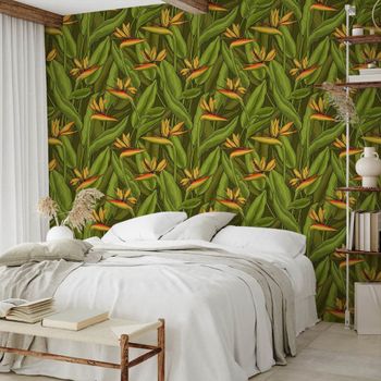 Papel pintado verde strelitzia  156x270cm