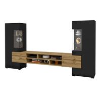 conjunto de muebles tv y 2 armarios paneles laminados negro y madera