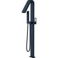 mezclador de banera y ducha negro mate en acero y laton con tubo pvc y mando suelo