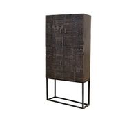 vitrina de madera maciza de mango con jeroglifico tallado a mano nogal oscuro 176x40x90 cm