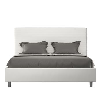 Cama Sin Somier Acolchada 160x210 Cuero Sintético Blanco Focus