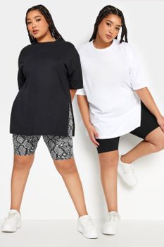 Yours Juego 2 Ciclistas: Negro Y Estampado Serpiente, Mujer Curvy Y Tallas Grandes, Yours