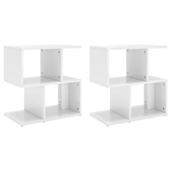 Pack 2 Uds Mesitas De Noche | Mesa Auxiliar | Mesilla Contrachapada Blanco Brillo 50x30x51,5cm