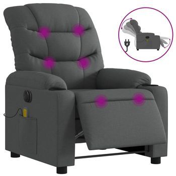 Sillón Reclinable De Masaje Eléctrico Tela Gris Oscuro