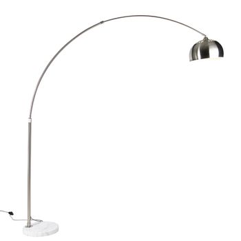 Lámpara de arco de acero con base de mármol blanco y pantalla de acero