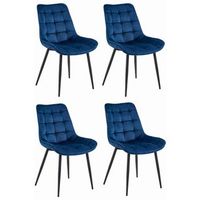 set de 4 silla de comedor terciopelo valora bera asiento acolchado de terciopelo azul marino