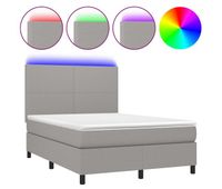 cama box spring colchon y luces led tela gris claro 140x200 cm diseno plano