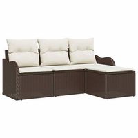 conjunto de sofa de jardin con cojin 4 piezas  mueble de jardin marron poliratan