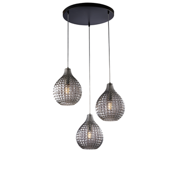 Diamante - Lámpara Colgante Negra Y Cromo Con Cristal Espejo Gris Efecto Diamante Y Cables Orientables, 3 Luces