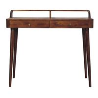 mesa consola de madera maciza estilo artesanal color castano elevado