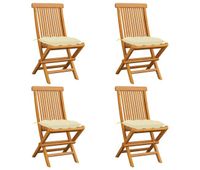 sillas de jardin 4 unidades madera de teca con cojines blanco crema