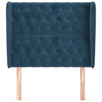Cabecero Cama Mueble De Dormitorio Con Orejas De Terciopelo Oscuro 93 X 23 X 118/128 Cm Azul M02_0003759