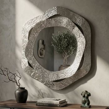 Espejo de pared de metal plateado cm 66x6x75.