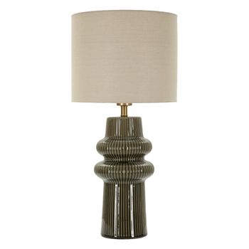 Lámpara de mesa de cerámica verde con pantalla beige, ø 30x64,5 cm