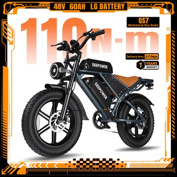 DEEPOWER QS7 Bicicleta Eléctrica Todoterreno, Motor de Alto Par 110N·m, Batería LG 48V 60Ah, Neumáticos Fat de 20 Pulgadas, Bicicleta Eléctrica de Montaña para Adultos, Freno de Disco, Estilo Moto