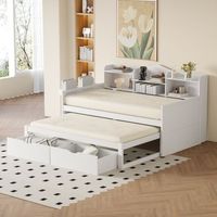 cama sofa abatible individual 90x200 cm con 2 cajones gran almacenamiento y toma usb en madera blanca