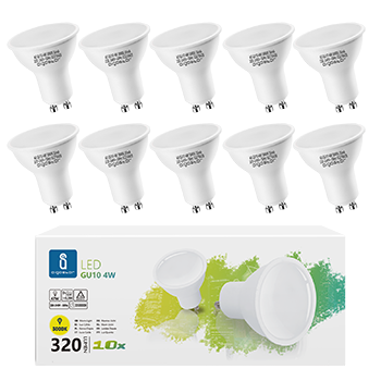 Aigostar Bombilla LED 4W GU10, Luz calida 3000K, 320lm, Esmerilada, no regulable - Caja de 10 unidades