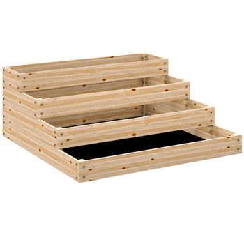 Outsunny Carré potager de jardín sin fondo 4 niveles para hierbas verduras frutas flores 113x113x46 cm Madera Natural   Aosom España