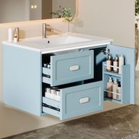 mueble de bano suspendido - mueble con lavabo - mdf y ceramica - azul 76x46x51cm