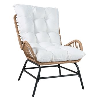 Costway Sillón de Ratán para Jardín con Cojín Grueso Silla de Ratán XXL Sillón de Terraza para Jardín Capacidad de hasta 180 kg Blanco