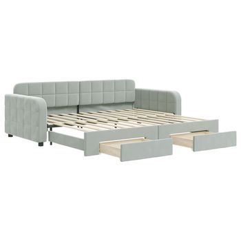 Cama Para Adulto | Cama Individual | Sofá Cama Nido Con Cajones Terciopelo Gris Claro 90x200 Cm