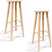 taburete de madera banqueta de madera natural sin tratar 70x30cm con reposapies asiento para todo uso 2x redondo - 70x30cm