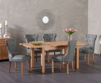 cheadle 130cm oak extending dining table with camille faux leather chairs - grey 4 chairs