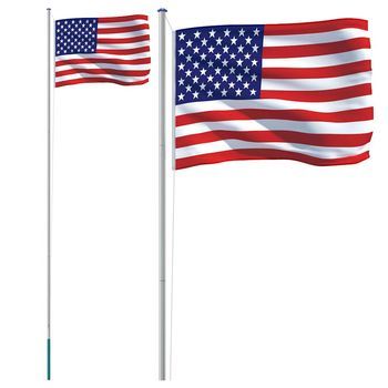 Mástil Y Bandera De Estados Unidos Aluminio 6,08 M Vidaxl