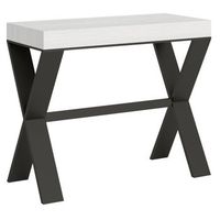 consola extensible con patas en x xenia 90x40196 o 90x40300 cm-color blanco-5 alargaderas finas