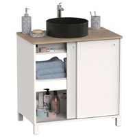 mueble de bano sella 2 puertas correderas blanco y roble cambrian con lavabo ceramico