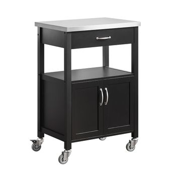 Carrito de cocina con 1 cajón y 2 puertas. Mdf negro