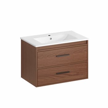 Armario De Baño 76 Cm - Con Amplio Espacio De Almacenamiento Y 2 Cajones - Marrón Rojizo