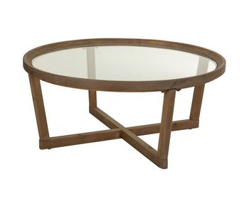 Mesa de centro de madera y cristal marron d100x43,5