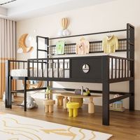 cama alta infantil baja 90x200 cm estructura metalica negra y almacenamiento