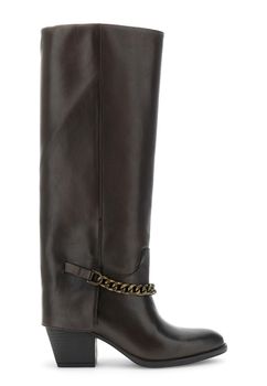 botas de piel con cadena frontal dark brown 39